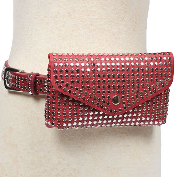 

2022 popular rivet small portable waist phone belt bag ladies leather bag