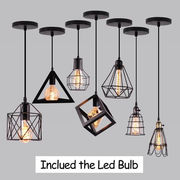 

pendant lamps nordic retro lights black modern iron minimalist loft cage room lamp vintage metal industrial art hanging for bar