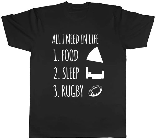

all i need in life is food sleep and rugby mens t-shirt tee, White;black