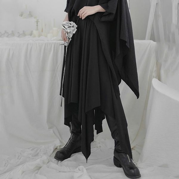 

skirts spring autumn 2021 high elastic waist black asymmetrical hem split joint half-body skirt women fashion tide v841