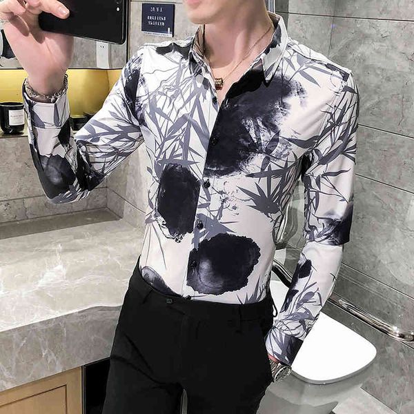 

t shirts autumn floral shirt the shape 2021 sleeve long casual bamboo men's print thin adjustment club prom tuxedo 3xl-m qf9e, White;black