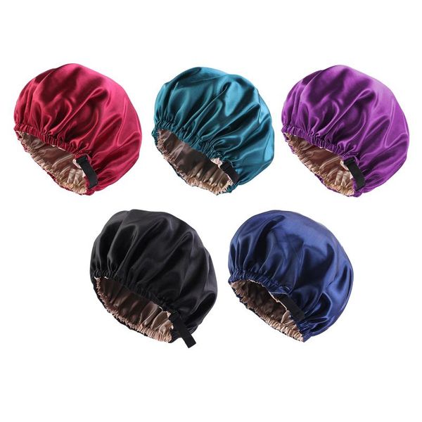 

women satin bonnet sleep cap - double layer reversible adjustable for ladies girls sleeping hair shower caps