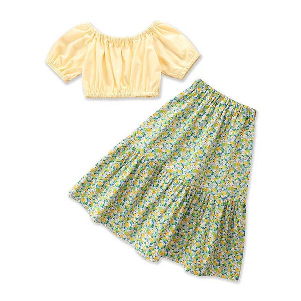 

kids clothing sets girls outfits baby clothes children suit childrens wear summer short sleeve sweet blouses flower skirts 2pcs beach b6863, White