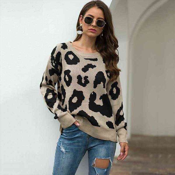 

women pullover leopard print womens sweater casual europe warm round neck loose winter clothes vestidos mmy77015, White;black