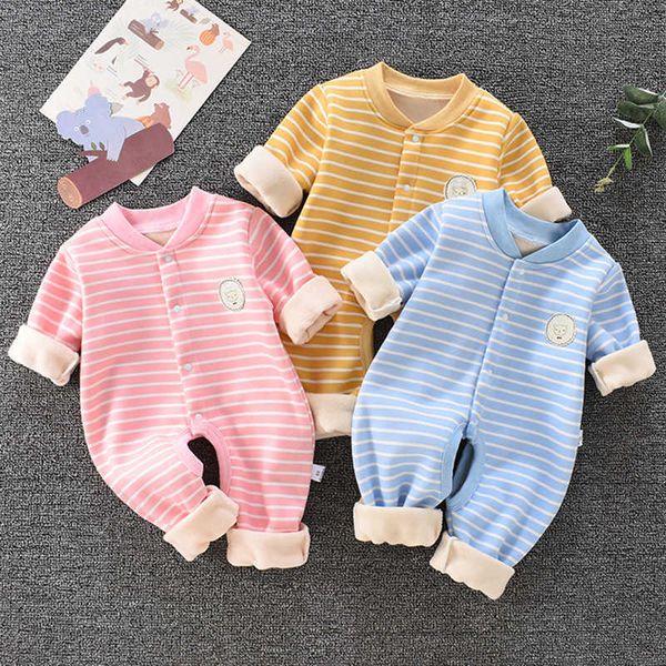 

born clothes for boy girl romper autumn winter thicken cotton baby body suits stripe open crotch pink climbing clothing sets 210722, Blue