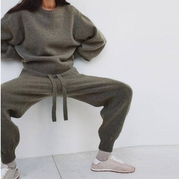 

women bubble sleeve knitted sweater casual high waist sport running jogging pants sweatpants thickening jogger women's & capris, Black;white