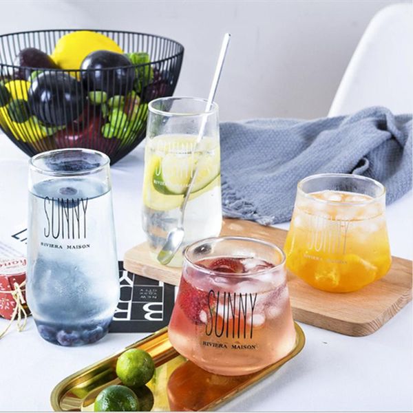 

wine glasses sunny black white letter heat-resistant glass milk tea coffee water juice cup cocktail glassware champagne portsble