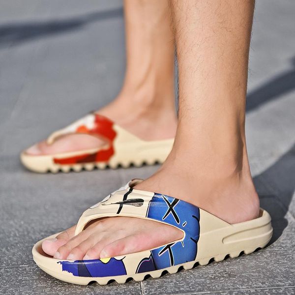 

slippers fashion graffiti men's flip-flops sandals letter printed casual slipper shoes men designer non slip slide calzado hombre, Black