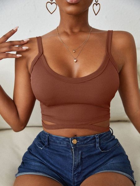 

sxy cutout rib knit tank 46td#, White