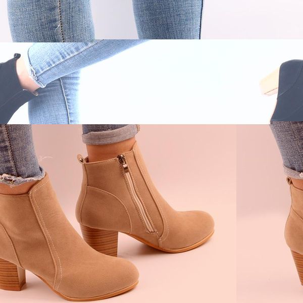 

autumn winter women boots solid european ladies shoes suede leather ankle with thick scrub size 35-41, Black