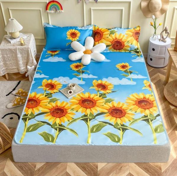 

sheets & sets ice silk mat summer home bedroom dormitory bedding set 1bed sheet+2case collapsible with bandage king/queen sizej8672