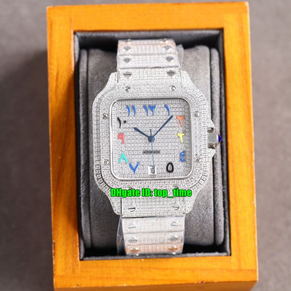 

luxury watches 40mm ful iced out custom set diamonds eta2824 automatic mens watch pavÃ© diamond painted arabic dial stainless steel bracelet, Slivery;brown