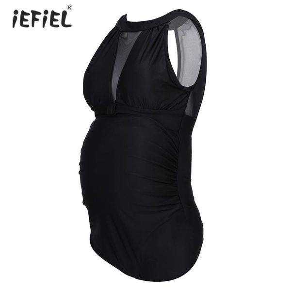 

pregnant woman halter pleated swimsuit maternity bodysuit swimwear summer solid color one piece bathing suit padded bra one-piece suits