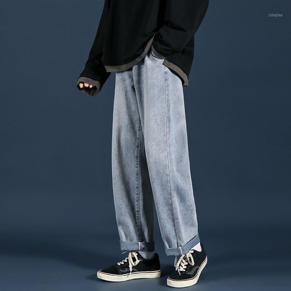 

men's jeans 2021 men straight loose denim pants, Blue