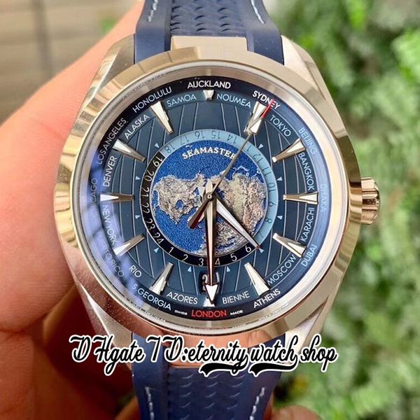 

2022 vsf aqua terra 150m gmt worldtimer 8938 automatic mens watch 220 12 43 22 03 001 43mm blue dial ss stainless steel case rubb2982, Slivery;brown
