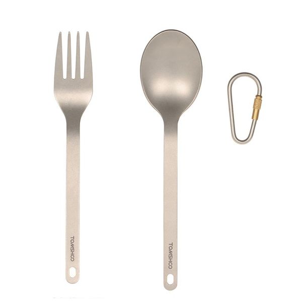 

camp kitchen tomshoo titanium tableware dinner frok spoon cutlery set flatware with carabiner storage sack for home outdoor camping