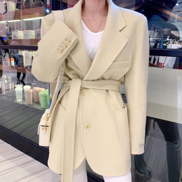 

jacket autumn winter minimalist long sleeve office ladies jackets with belt business single breasted woolen coat elegant gd0n xde4, Black;brown