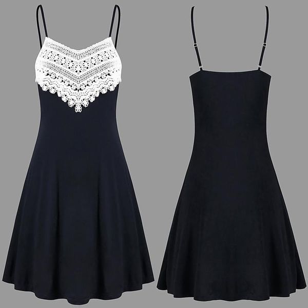 

casual dresses japanese style dress women suspender strap crochet lace backless sleeveless mini slip camisole vestidos, Black;gray