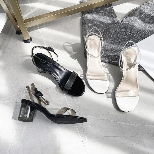 

sandals transparent women clear round high heels gladiator sandalias mujer ankle strap crystal summer shoes, Black