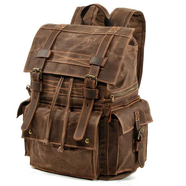 

backpack vintage men's canvas leather lapbag outdoor travel waterproof casual