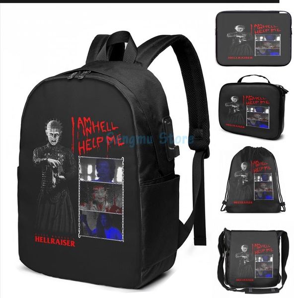 

funny graphic print hellraiser(3) usb charge backpack men school bags women bag travel laptop