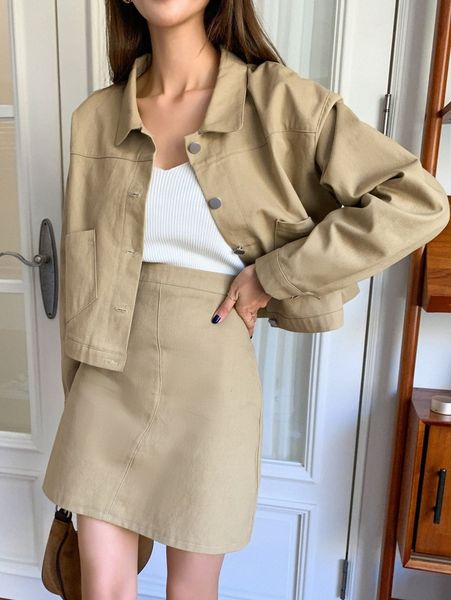 

dazy dual pocket drop shoulder jacket & skirt 25iu#, White