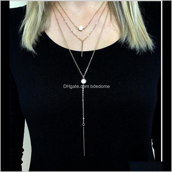 

necklaces & pendants drop delivery 2021 necklace three layers disc bar pendant sier or gold color plated with metal chain fashion jewelr, Silver
