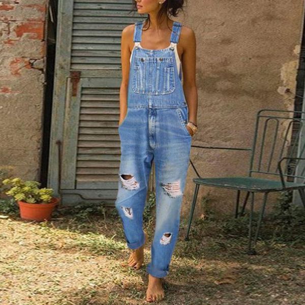 

women's jumpsuits & rompers jumpsuit denim for women 2021 vintage ripped jeans fashion loose casual overalls female d30, Black;white