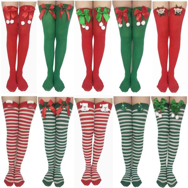 

woman socks christmas bow long tube over the knee high tube socks halloween japanese style cute personality party socks y1119, Black;white