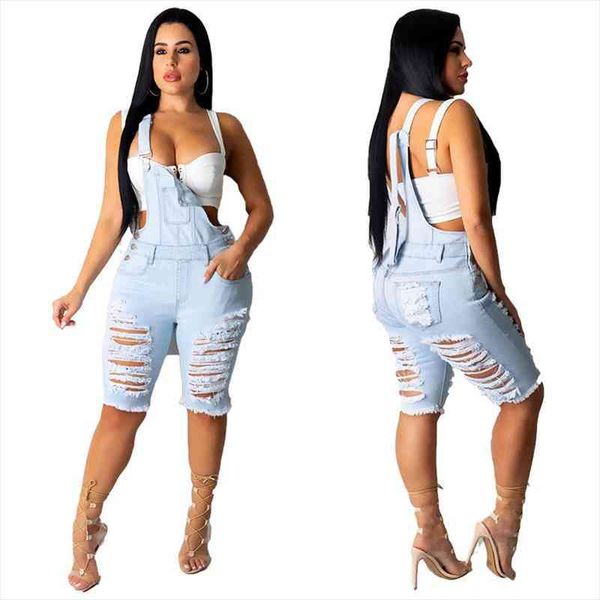 

Solid Color Ripped Hole Hollow Out Sling Sexy Backless Jumpsuit Women Denim Overalls Fashion Rompers Bodysuits, Black;white