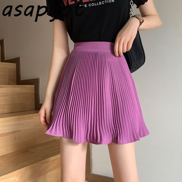 

mini purple slim high waist ruffles pleated skirt women fashion summer chic korean faldas mujer moda solid elegant sweet 210429, Black