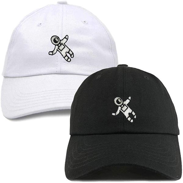 

n-a 2 pcs embroidered astronaut dad hat women men cotton strapback baseball cap adjustable black-white, Blue;gray