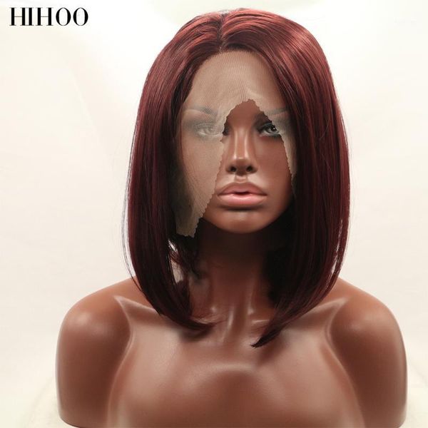 

short straight hair bob wigs synthetic lace front for black and white women 99j# heat resistant fiber1