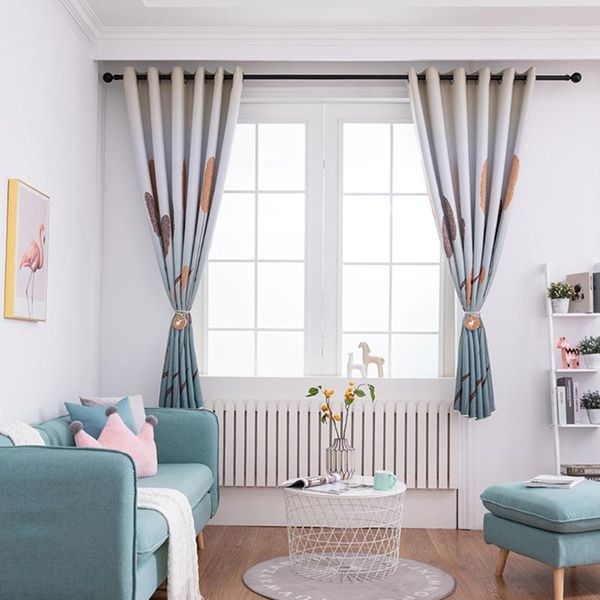 

curtain & drapes 1 pc window simple aloe printed blackout heat insulation punching - 100x200cm (grey)