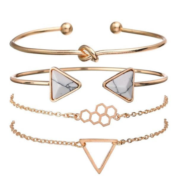 

bangle 4 pieces fashion geometric shape bracelet set simple personality knotted unique charm creative, Black