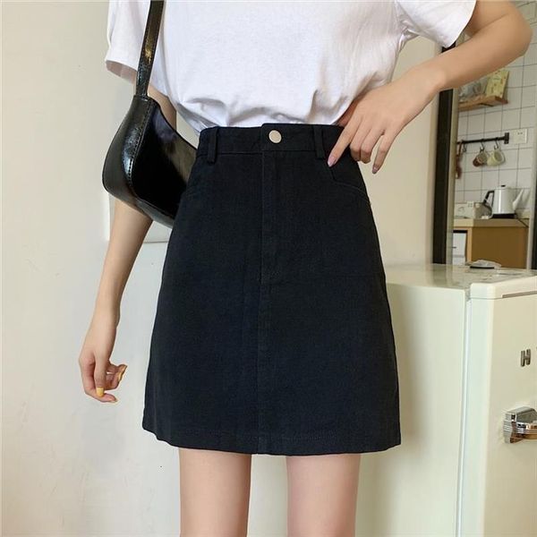 

black denim autumn high waist womens skirts a line short mujer faldas saias mulher