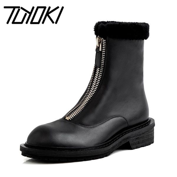 

boots tuyoki women real leather fashion ankle zipper shoes winter warm cool footwear size 34-40, Black