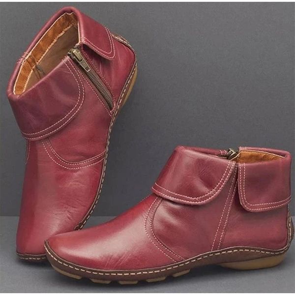 

boots women ankle ladies zipper women's comfort soft pu leather autumn woman sewing casual female fashion botas mujer, Black