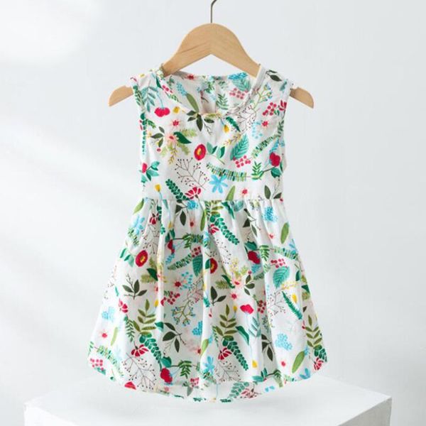 

girl's dresses kids summer dress cotton sleeveless floral leaft print little girls clothing fashion backless toddler princess birthday, Red;yellow