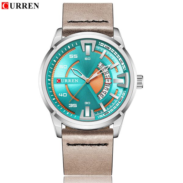 

curren men fashion quartz watch men's army military wrist watch male waterproof date analog clock relogio masculino 210517, Slivery;brown