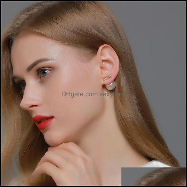 

stud earrings jewelry knot cross pearl double side wear crystal suit ear drop women 925 sier alloy round business earring fashion european d, Golden;silver