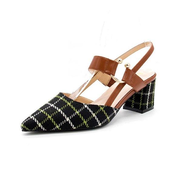 

dress shoes 2021 korean fashion comfortable high heels pointed wild plaid, Black