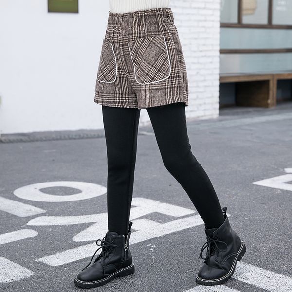 

New Girls Plaid Fake Two Pieces Trousers 3-13 Years Old Childrens Clothing Elastic Waist Skinny Spring and Autumn Girls Pants, Black