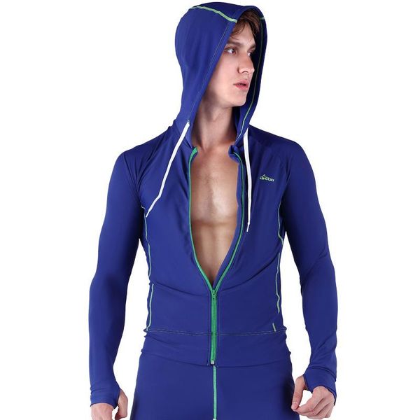 

one-piece suits lovers rash guard solid blue swimsuits separate cap wetsuit zip rashgard men women swim spring long sleeve swimwear slim