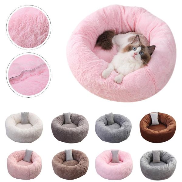 

kennels & pens pet dog cat round bed plush toy house soft long winter warm with random pillow