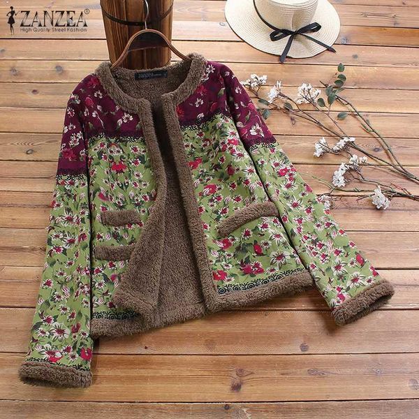 

women's jackets zanzea winter women long sleeve outwear female overcoat chaqueta vintage open poncho plush fluffy coats floral printed, Black;brown