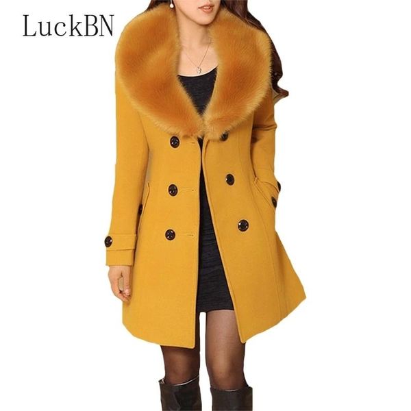 

women's wool & blends elegant women clothing coats sashes faux fur collar double breasted office ladies vintage overcoat winter coat 5x, Black