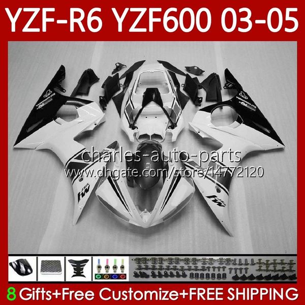 Body Kit für Yamaha YZF-R6 YZF600 YZF R6 600CC 2003–2005 Verkleidung 95No.203 YZF R 6 YZFR6 03 04 05 Karosserie YZF-600 600 CC 2003 2004 2005 Schwarz Weiß Motorradverkleidung