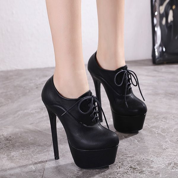 

ankle strap ankle boots womens slim platform stiletto ultra high heels niufuni casual model shoes for women botas mujer, Black