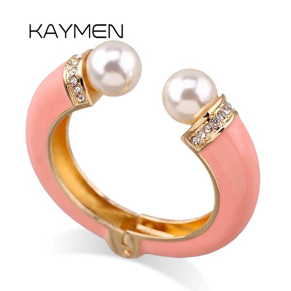 

kaymen new fashion women 9 colors double imitation pearls and rhinestones enamels bracelet statement bangle br-03155 wholesale, Golden;silver